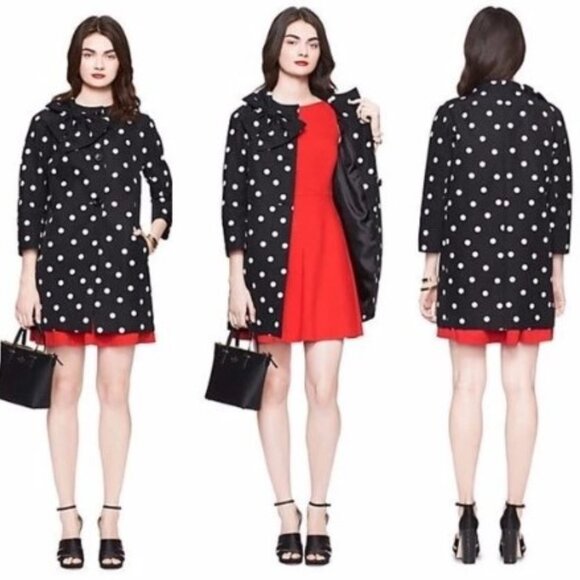 Kendall Bow Black and Cream Polka Dot Kate Spade Jacket Coat Dorothy - Picture 9 of 9